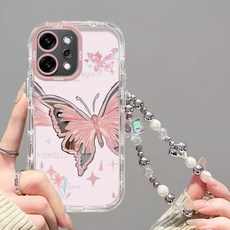 LUCK 鏡面花朵蝴蝶防摔手機殼, 1個, 春天花朵蝴蝶+手鍊,OPPO 4