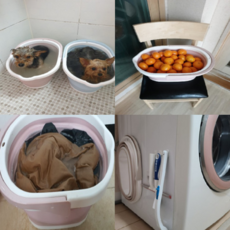 쇼핑1번지 접이식대야 다용도 세숫대야 애견욕조 양동이 캠핑용 고무다라이 빨래 바게스 애견욕조, 1개, 베이지
