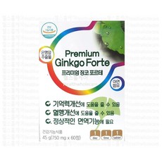 프리미엄 징코포르테 은행잎 병풀 산사자 마늘유 아르기닌 아연 감마오리자놀 나또, 1개, 60정