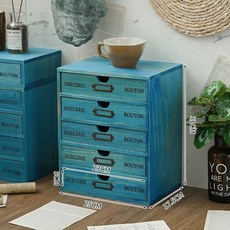 약장수납장 미니서랍장 나무 우드 약장 책장 438 오동나무 화초장 손잡이 다용도, P. 레트로 블루 5겹문자 포함