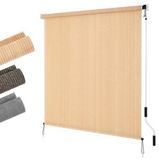 LUCKUP 야외 햇빛 가리개 너비 1.2m x 높이 1.8m(48인치 x 72인치) 롤업 외부 파티오 쉐이드 블라인드 프라이버시 스크린 90% 자외선 차단 쉐이드 천 포함, 호두, 96"Wx96"H