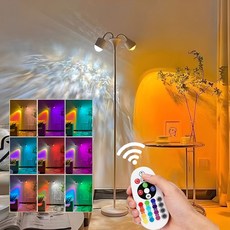 SASAKO 로맨틱 무드등 RGB 리모컨 자유 조절 석양 빛 분위기 조명 동적 물결 거실 침실 인테리어스탠드 스탠딩 램프 크리스마스 장식등 오로라 무드등, 화이트-석양+물결 무늬(리모컨 변색)