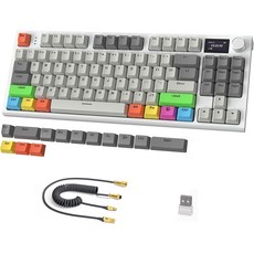RK86 기계식 키보드 2.4G 무선BT5.0USB-C 유선 게이밍 75% 아웃 TKL 87 키 .2 TFT HD 컬러 및 CNC 노브 27 RGB 백라이트 TTC 핫 스왑 선형, Black, 텐키리스