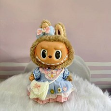 라부부 팝아트 인형옷 labubu 아기 옷 대형 인형 액세서리 헤어악세사리 공주 스커트 바지 드레스, 38cm 피복을 착용 가능, 14 블루 체크무늬 스커트 크로스 백 세트