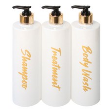 로맨틱노벰버 골드 욕실 디스펜서 3종 세트, 실린더 화이트 500ml/골드 스크립트, 3세트