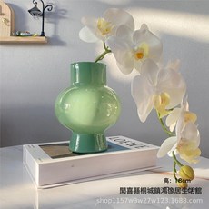 輕奢風藝術瓷綠色玻璃花瓶客廳茶几高級感水養鮮花插花器, 180燈籠荷莖綠