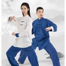 태극권 도복 우슈복 린넨 훈련복 남녀공용 공연 중국 무술 무도 수련, 상세페이지 참고, 49. 문 화이트 블루 3XL