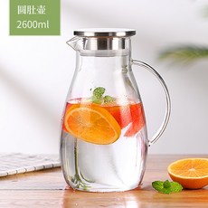 耐高溫大容量泡茶水壺 玻璃冷水壺 冷泡茶水壺 花茶壺組 杯壺組 涼水壺 耐熱冷水水壺kun, 黑色圓肚2600ML【可明火直燒】, 1個