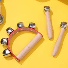 쿠쿠스토어 8Pcs 나무 손잡이 징글 래틀 벨 핸드 퍼커션 셰이커 뮤지컬 악기 초보자 리듬 트레이너