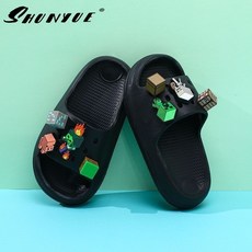 兒童拖鞋 夏季外穿軟底防滑麥塊造型兒童涼拖鞋