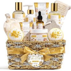 여성용 생일 선물 바닐라 코코넛 릴랙싱 스파 선물 바구니 셀프 케어 패키지 목욕 세트 가정 및 바디 키트 여성 엄마 친구 자매 아내를 위한 부활절, Gold-Honey & Almond milk