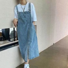 유니크하고 캐주얼한 멜빵 패션 데님 언발란스 han+78919Yk