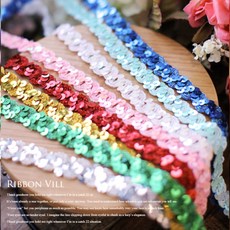 리본빌 레인보우 스팽글 리본끈 (8색), 1개, 실버 1M