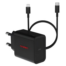 rorentech iPhone 20W 高速充電器 + C to 8-pin 高速傳輸線 2m 套組, 黑色, 1個