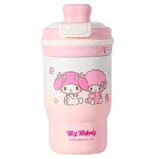 StarR 패밀리 시리즈 캐릭터 일러스트 플립 커버 보온병, 마이멜로디 핑크, 1개, 410ml 마이멜로디 핑크, 1개, 410ml