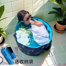 保固無憂 兒童洗澡桶 寶寶泡澡浴缸 可折疊新生兒游泳桶 家用沐浴盆, 藍色河馬（升級加厚8.0）收納袋h,hjx25升泡腳桶