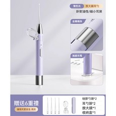 發光可視掏挖耳朵套裝 兒童挖耳勺 寶寶專用挖耳勺 LED照明安全掏耳神器, 木槿紫【軟耳勺-雙色光源】, 1個