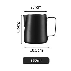 온도표시기 라떼아트 우유 스팀 피쳐 스테인레스 저그 900ml 온도 라떼컵, 350ml 이태리컵 (블랙)