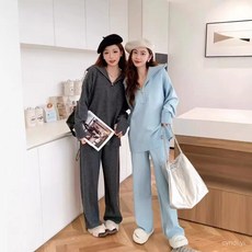 新款針織半拉鏈毛衣套衫高腰闊腿褲套裝秋冬新款時尚兩件套女 防寒 保暖 冬季女生套裝 潮流套裝