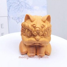 崖柏 醒獅 貓耳坐獅 文玩擺件 茉莉選物, 1個
