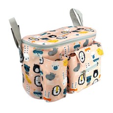 雪倫小舖 嬰兒推車置物袋 嬰兒床掛袋 大容量 多分隔 手提斜背兩用, 動物樂園-F, 1個