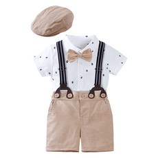 夏季新款 男寶寶紳士禮服 印花爬服嬰幼兒三角哈衣
