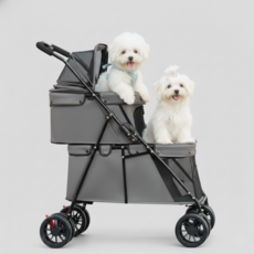 휘서댕 2인용 경량 원터치 퀵 폴딩 강아지 유모차, 1세트, 그레이