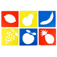 어린이 미술활동 그림꾸미기 스텐실판 6종 미술키트 꾸미기놀이 도안찍기 스텐실도안, 2세트, 과일