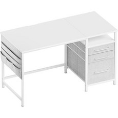 랙이 있는 책상 PC 책상 컴퓨터 너비 59.1 x 깊이 19.7 인치 (150 cm) (50 cm) 스터디 패브릭 서랍 사무용 작업 보관 랙 빈티지, 120幅, white