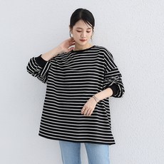 SAHINER 봄가을 여성 캐주얼 스트라이프 루즈핏 긴팔티셔츠 LJBWY23