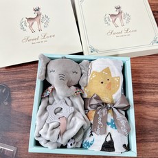 精美彌月禮盒套裝：紗布巾、大象玩偶、固齒器、安撫巾，新生兒寶寶生日禮物首選, 竹纖紗彌月禮盒【三角龍+安撫娃娃】安撫娃娃, 1個