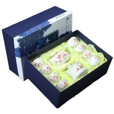 青花瓷富貴牡丹功夫茶具套裝禮盒 (茶壺茶海茶杯) 高白陶瓷蓋碗 藍白瓷杯 生日禮物伴手禮, 茶具組, 1套, 白