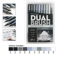 일본 TOMBOW AB-T 10/12 Pcs 서예 브러쉬 펜 Professionl 필기 그림 미술 용품에 대 한 더블 헤드 워터 마, 10 10PKG-grayscale