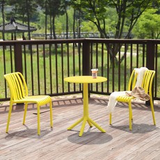 지엠퍼니처 플라스틱 카페 테라스 정원 야외 테이블 의자 세트 2인, C. 안시 2인세트 옐로우