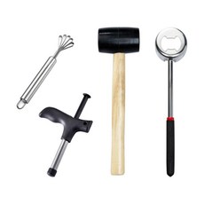 GHSHOP 코코넛 오프너 도구 세트 코코넛 분쇄기 도구 젊고 성숙한 코코넛 도구, 4개, 스테인레스 스틸 및 목재, 1개