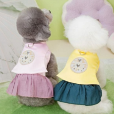 강아지 한복 전통 설빔 반려동물 고양이 한복 추석 애견 드레스 원피스 자수, 옐로우