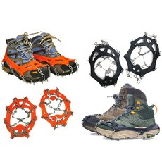 登山好手 加強版11齒不鏽鋼冰爪 - 通用型冰爪鞋套 北海道韓國雪地防滑釘鞋 高彈性登山鞋釘鏈, 黑色