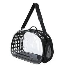 접이식 소프트 사이드 애완동물 이동장 통풍이 잘되는 탈부착 가능한 투명 고양이 이동장 여행 야외 산책 소형견 하이킹용, L, 소프트 사이드 캐리어