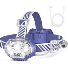 충전식 헤드램프 초고광도 5 LED 레드·화이트 라이트 포함 IPX4 방수 헤드라이트 8가지 모드 헤드 플래시라이트 야외 러닝 사냥 낚시 하이킹 캠핑 장비, Blue, 1-Pack, 1-Pack