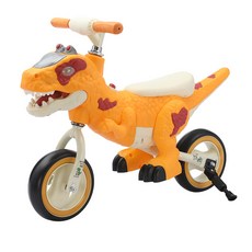 HS 10인치 독보적 사양 공룡 LED 유아 밸런스바이크 | 음악+멜로디+반짝이 바퀴 장착 접이식 발받침 포함 | 2-5세 남여아 실내외 스쿠터 씽씽카 선물, 1개, 80cm, 주황색