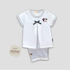 Ailiher 愛力兒 純棉幼兒典雅上衣短褲套裝 短袖女童居家服 條紋款 適合1-3歲 兩色