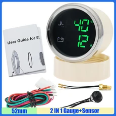 쿠쿠스토어 녹색 빛 2 IN 1 듀얼 52mm 게이지(깜박이는 경보 포함) 수온 + 자동차 맞춤형 센서 전압계, 01 BS