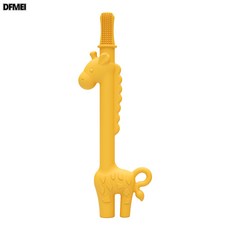 DFMEI 寶寶出牙防吃手可水煮搖鈴牙膠磨牙棒嬰兒食品級硅膠牙膠, 1個, 如圖, 長頸鹿空心棒牙膠