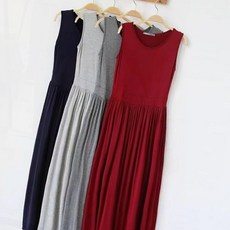 원피스 여성 하이스트레치 라운드넥 겨울 기모 롱 플리츠