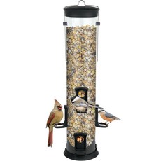 Nature's Way 대형 플라스틱 씨앗 튜브 새 모이통 야생 조류 및 야외 장식용 2.1쿼트 용량 6개의 포트 간편한 세척 디자인 블랙105233, Nature's Way 대형 플라스틱 씨앗 튜브 새 모