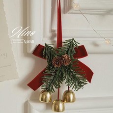 聖誕紅絲絨松果鈴鐺小掛飾，門鈴掛飾，聖誕裝飾品，節慶裝飾，台灣現貨, 1個, 大（三鈴鐺）