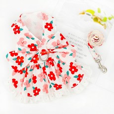 파스텔펫 반려동물 빅리본 플라워 하네스 세트, 레드, 1세트