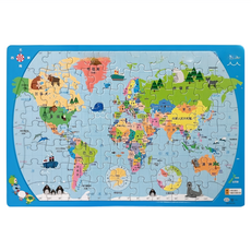 世一拼圖 8開世界地圖拼圖 B2741 台灣製造 環遊世界 國旗地理學習教材, 多色, 1套, 54片