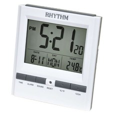 RHYTHM 麗聲電子鬧鐘 LCT078NR03，具備日期、星期與溫度顯示功能