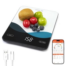 AIMILAR 블루투스 주방 저울 10kg22파운드 - 앱 칼로리 및 매크로 트래커가 포함된 스마트 영양 식품 분석 USB-C 충전식 강화 유리 LED 디스플레이 Tare
